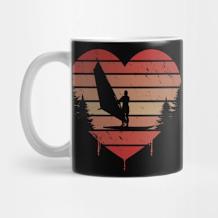 Cute Red Vintage Heart Windsurfing 80s Valentine Day Love Gift Idea Mug